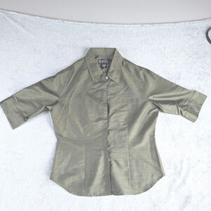 Finity‎ Womens Silk Blouse Top 3/4 Sleeve  Size 10 Button Down Green